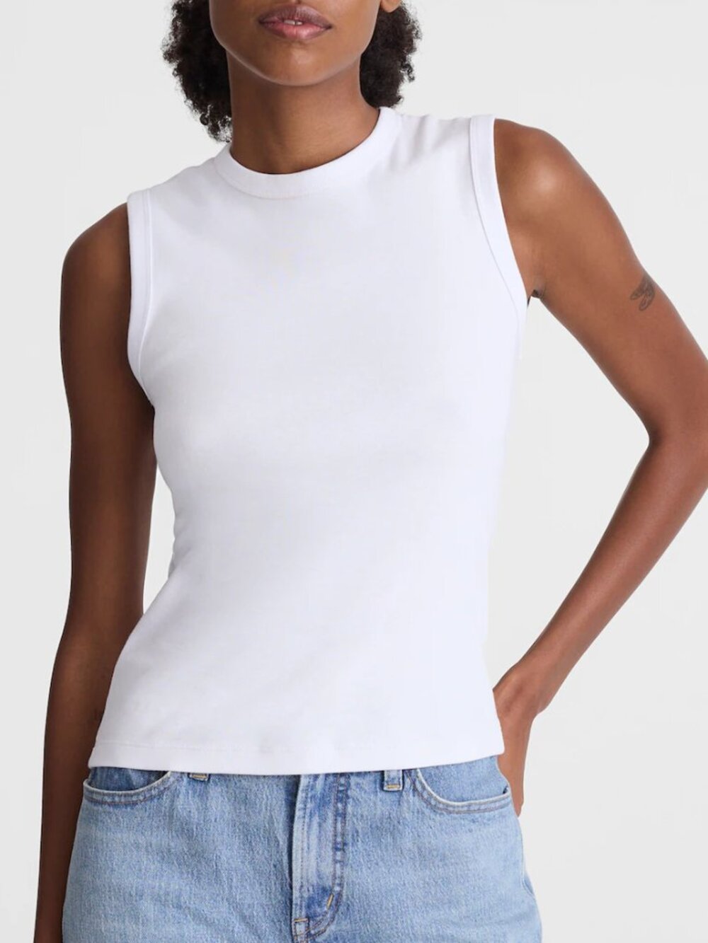 Madewell 90s High Crewneck Compact Cotton Slim Shell Tank Top White Size S NWT